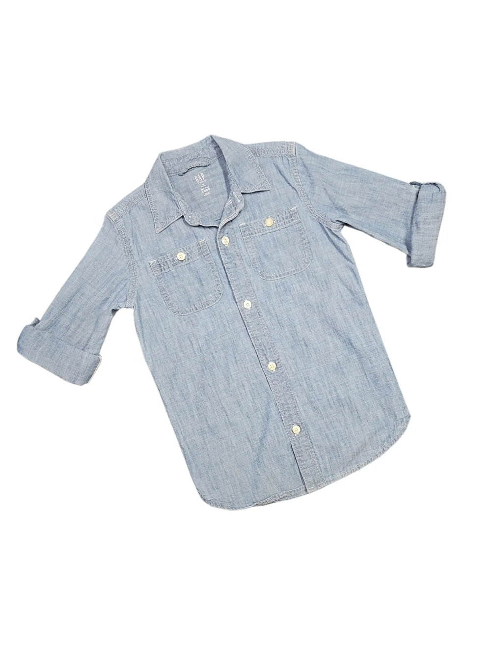 GAP Light Blue Chambray Kids Button-Down Shirt Size X-Small Short/Long Sleeve